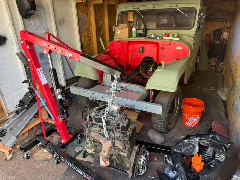 Engine hoist and restoration work photo