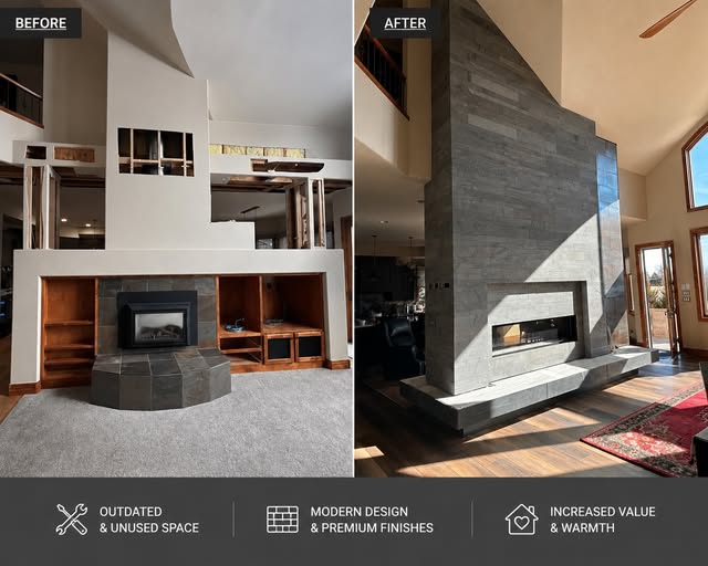 Fireplace remodel before and after work