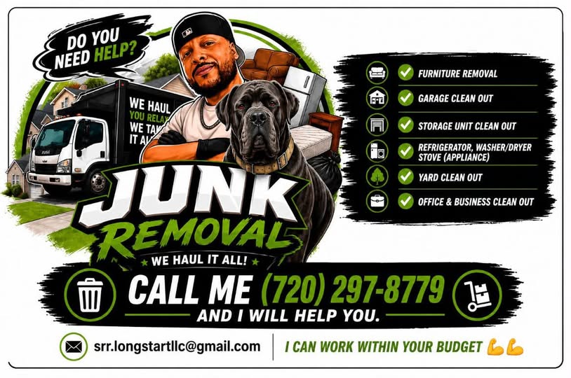 Junk Removal Long Start flyer reference with phone and service list