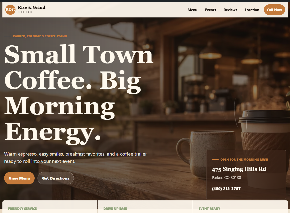 Coffee Stand website homepage designed by Holland Swenson