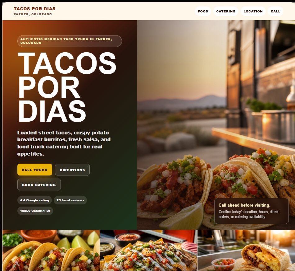 Tacos Por Dias website homepage designed by Holland Swenson