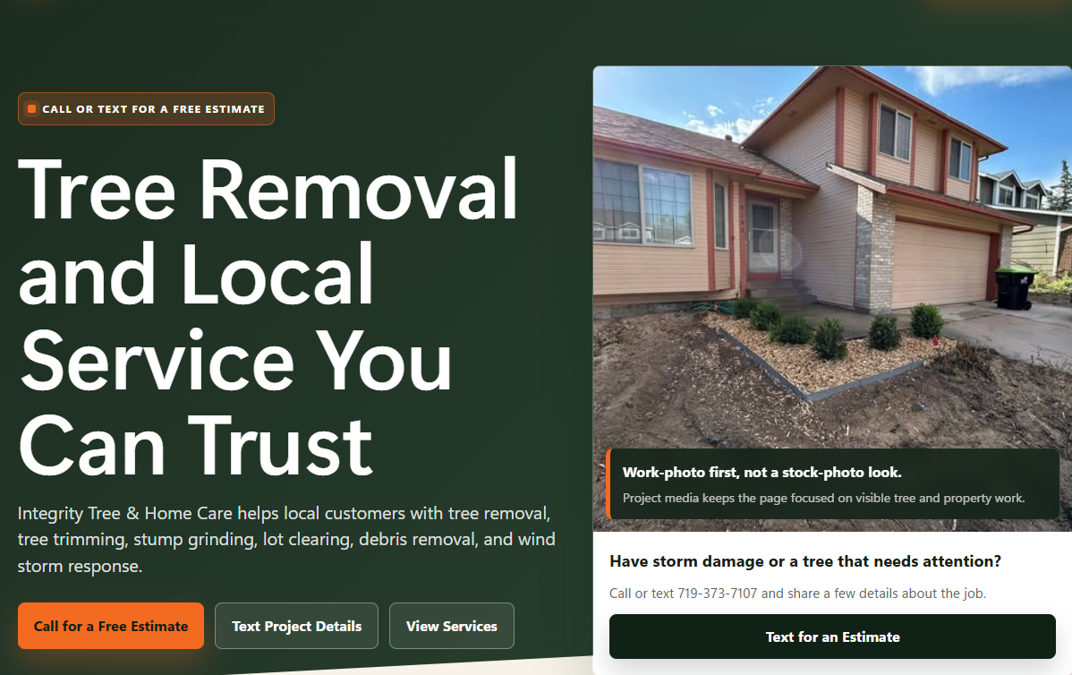 Tree Service website homepage designed by Holland Swenson